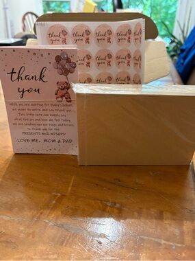 Thank You Baby Shower Card Set - Pink & Brown